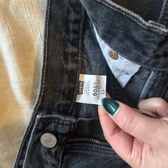 Levi High Waisted 505 Black Distressed Jean Shorts - Picture 4 of 6